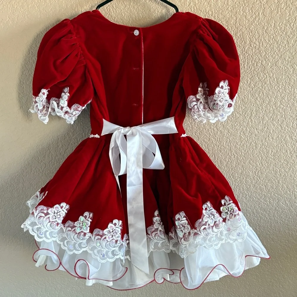 Vintage Elegant Red and White Kids Formal Dress